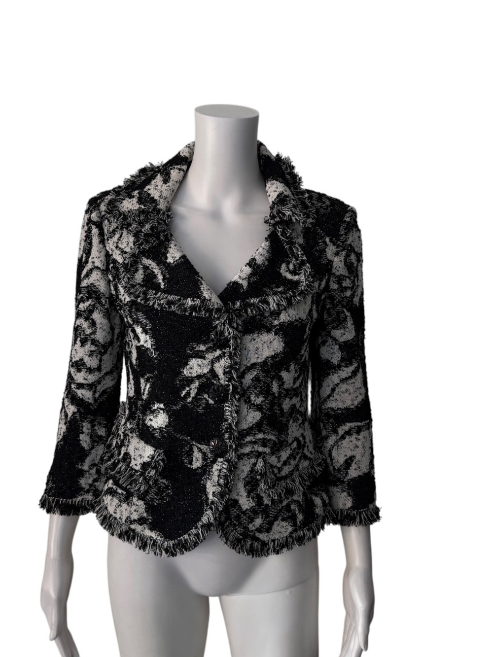 St. John Black & White Beaded Floral Blazer Size 6